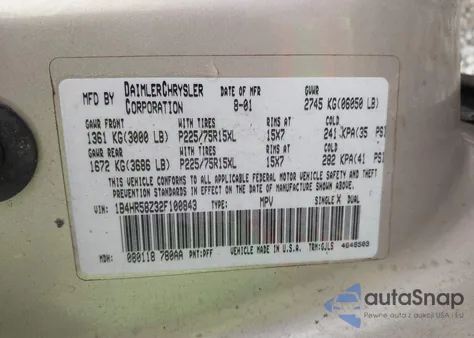 2002 Dodge Durango Slt Plus z USA, uszkodzony, nr VIN 1B4HR58Z32F100843